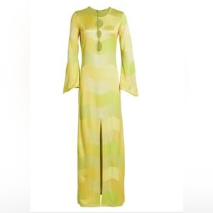 NWT Alexis Serena Dress Lime Waves long sleeve jersey knit dress gown size L